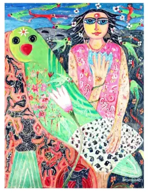 <b>K. Muralidharan</b><br>Rathi<br>Acrylic on Canvas<br> 48 x 36 Inches<br>2025