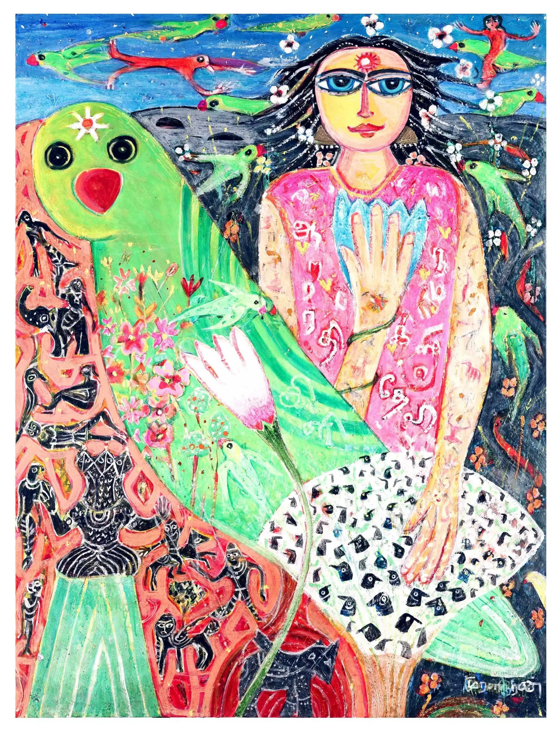 <b>K. Muralidharan</b><br>Rathi<br>Acrylic on Canvas<br> 48 x 36 Inches<br>2025