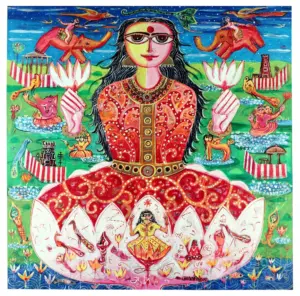 <b>K. Muralidharan</b><br>Laxmi-II<br>Acrylic on Canvas<br> 60 x 60 Inches<br>2025