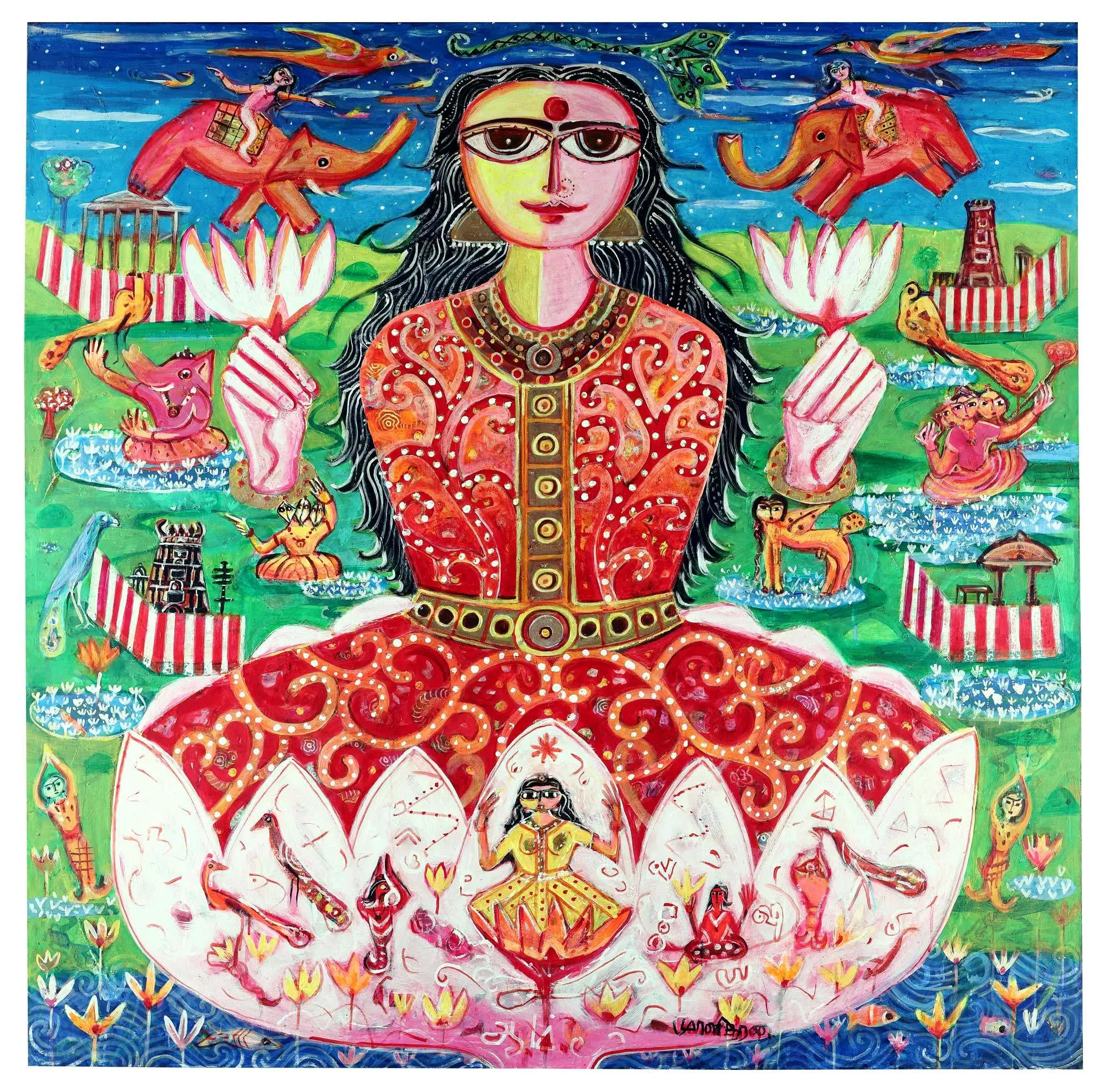 <b>K. Muralidharan</b><br>Laxmi-II<br>Acrylic on Canvas<br> 60 x 60 Inches<br>2025