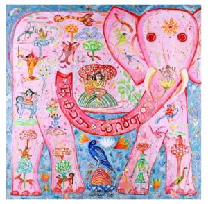 <b>K. Muralidharan</b><br>Airavata-IV<br>Acrylic on Canvas<br> 60 x 60 Inches<br>2025