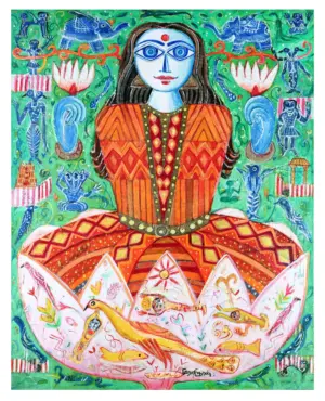 <b>K. Muralidharan</b><br>Laxmi-I<br>Acrylic on Canvas<br> 60 x 48 Inches<br>2018