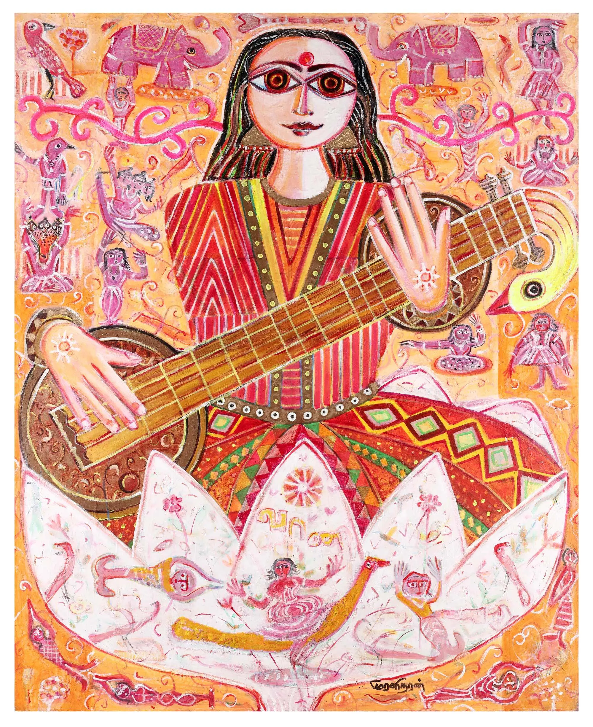 <b>K. Muralidharan</b><br>Vani<br>Acrylic on Canvas<br> 60 x 48 Inches<br>2018