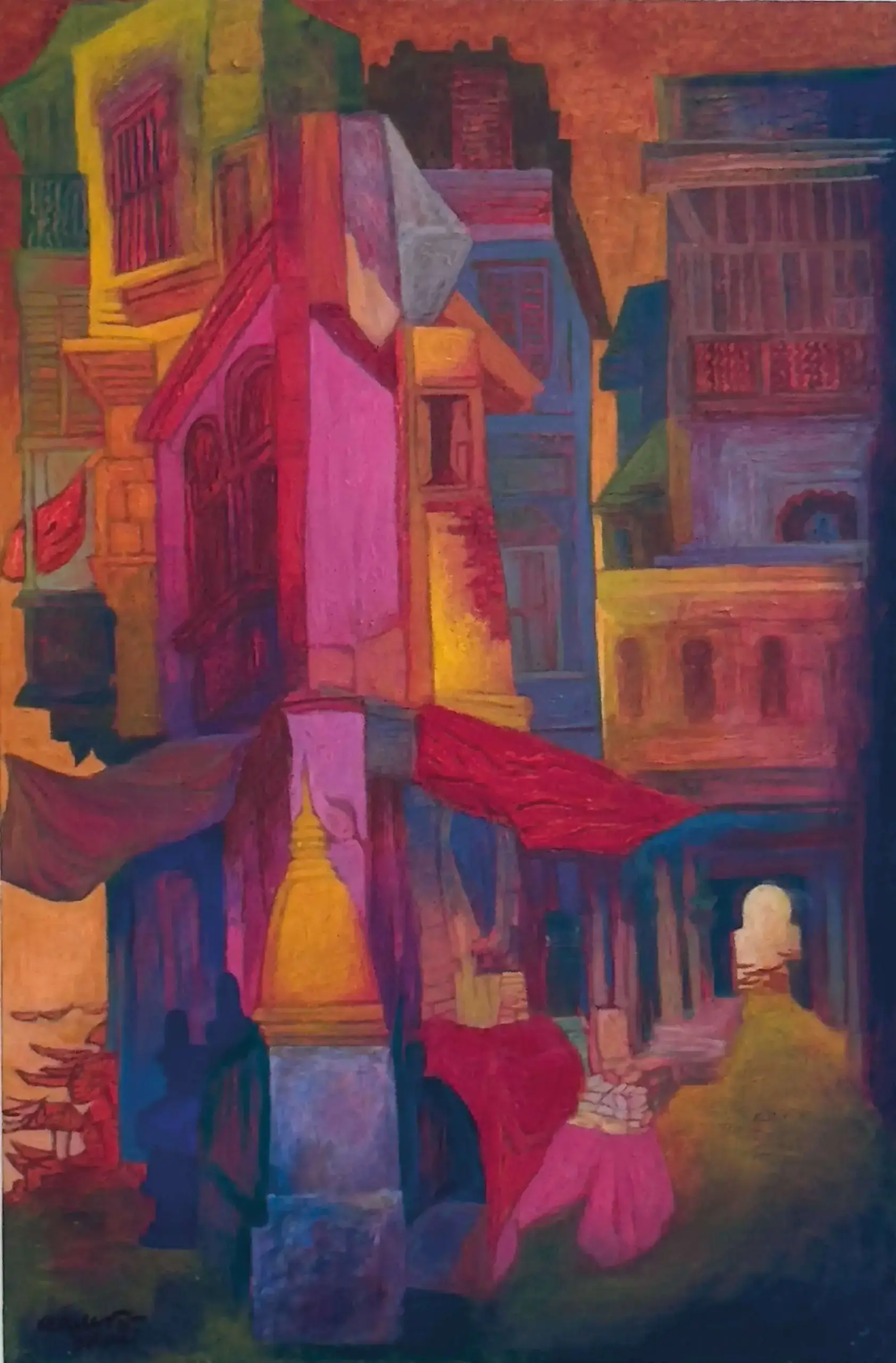 <b>Vrindavan Solanki</b><br>Banaras-I<br>Acrylic on Canvas<br>36 x 24 Inches<br>2025