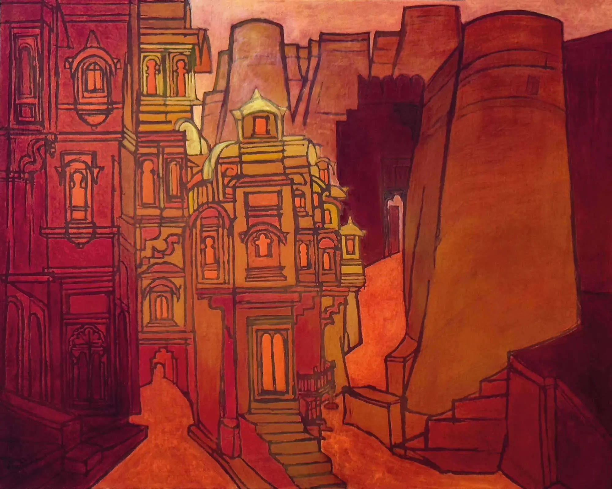 <b>Vrindavan Solanki</b><br>Impression of Jaisalmer<br>Acrylic on Canvas<br>40 x 50 Inches<br>2025