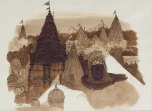 <b>Vrindavan Solanki</b><br>Mahakal-Ujjain<br>Ink & Tea on Paper<br>21.5 x 29.5 Inches<br>2025