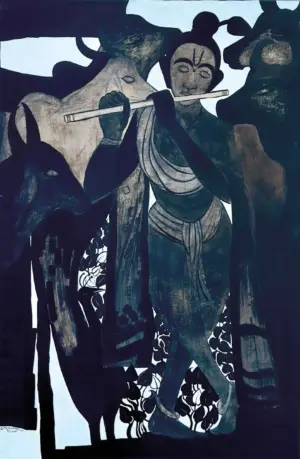 <b>Vrindavan Solanki</b><br>Impression Nathdwara<br>Acrylic on Canvas<br>60 x 40 Inches<br>2025