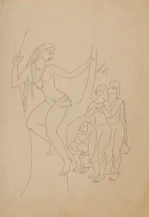 <b>K. K. Hebbar</b><br>Untitled<br>Pen on Paper<br>12.75 x 11 Inches<br>Unknown