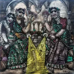 <b>A. Rajeswara Rao</b><br>1947 Classmates<br>Acrylic on Acrylic Sheet<br>48 x 48 Inches<br>2023