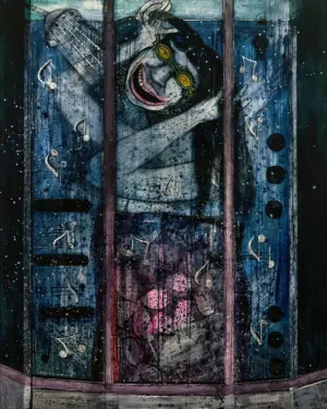 <b>A. Rajeswara Rao</b><br>Bathroom Singer<br>Acrylic on Acrylic Sheet<br>60 x 48 Inches<br>2007