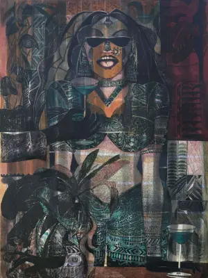 <b>A. Rajeswara Rao</b><br>Cheers Baby Cheers<br> Acrylic on Canvas<br>48 x 48 Inches<br>2023