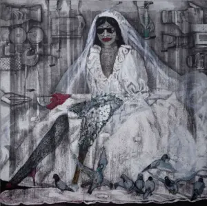 <b>A. Rajeswara Rao</b><br>Mein Daina Nahi Hoon<br>Acrylic on Canvas<br> 60 x 60 Inches<br>Unknown