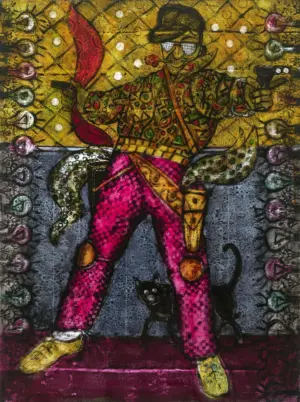 <b>A. Rajeswara Rao</b><br>Mein Devanand Se Kum Nahi<br>Acrylic on Acrylic Sheet<br>48 x 36 Inches<br>2023