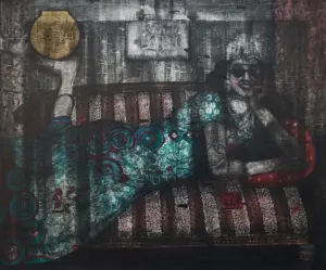 <b>A. Rajeswara Rao</b><br>My Lucky One<br>Acrylic on Canvas<br>60 x 72 Inches<br>2014