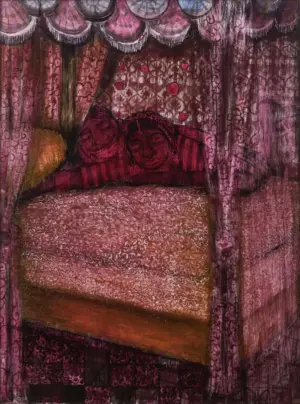 <b>A. Rajeswara Rao</b><br>My New Bed<br>Acrylic on Acrylic Sheet<br>48 x 36 Inches<br>2007