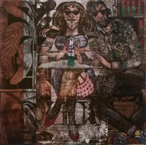 <b>A. Rajeswara Rao</b><br>My New Girlfriend<br>Acrylic on Acrylic Sheet<br>48 x 48 Inches<br>2023