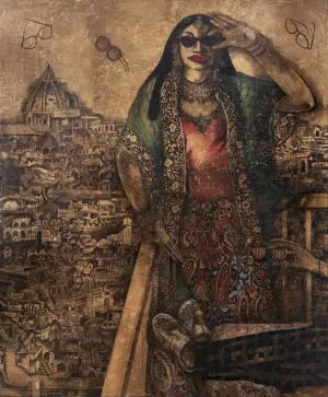 <b>A. Rajeswara Rao</b><br>My New Ray Ban<br>Acrylic on Canvas<br>72 x 60 Inches <br>2011