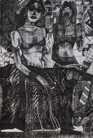 <b>A. Rajeswara Rao</b><br>Bride's Break Time<br>Mixed Media on Canvas<br>48 x 36 Inches<br>Unknown