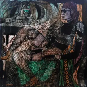 <b>A. Rajeswara Rao</b><br>Night Club Babies<br>Acrylic on Acrylic Sheet<br>48 x 48 Inches <br>2021