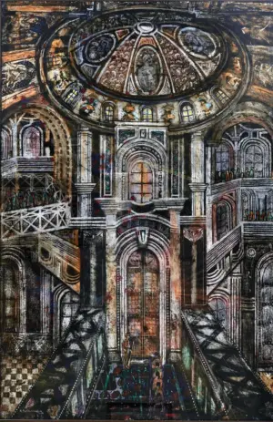 <b>A. Rajeswara Rao</b><br>Package Trip<br>Acrylic on Acrylic Sheet<br>72 x 48 Inches<br>2018