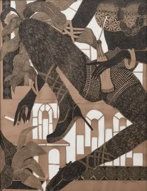 <b>A. Rajeswara Rao</b><br> Smoking Zone<br> Pen & Ink on Paper Cut<br> 30 x 24 Inches<br>2017