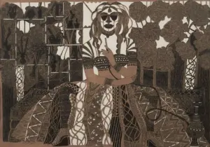 <b>A. Rajeswara Rao</b><br> Smoking Zone<br> Pen & Ink on Paper Cut<br>36 x 42 Inches<br>2017