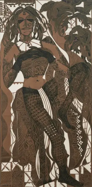 <b>A. Rajeswara Rao</b><br> Smoking Zone<br> Pen & Ink on Paper Cut<br>48 x 24 Inches<br>2017