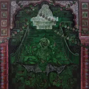 <b>A. Rajeswara Rao</b><br>Welcome "Lakshmi"<br>Acrylic on Canvas<br>72 x 72 Inches<br>2012