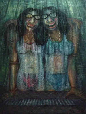 <b>A. Rajeswara Rao</b><br>The Twin Sisters<br>Acrylic on Canvas<br>48 x 36 Inches<br>2024
