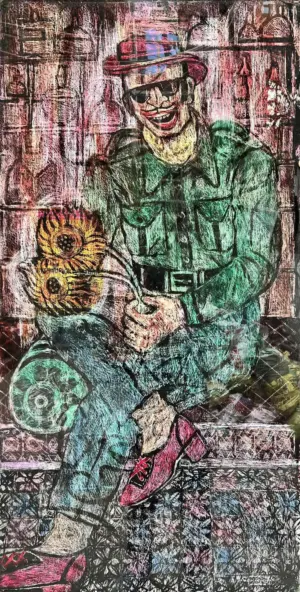 <b>A. Rajeswara Rao</b><br> I Love You Darling<br>Acrylic on Acrylic Sheet<br>48 x 24 Inches<br>2023