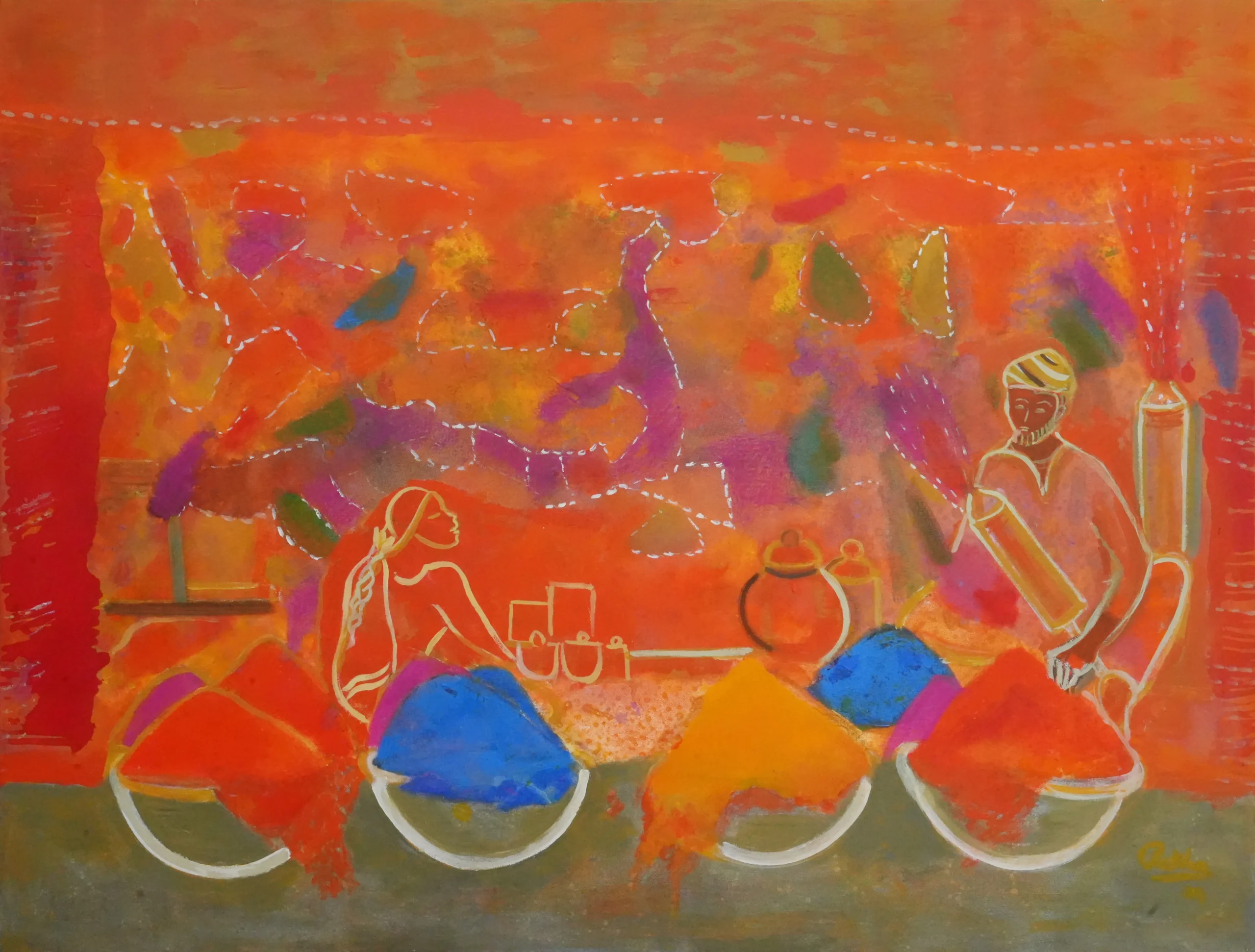 <b>Rekha Hebbar Rao</b><br>Weaving<br>Acrylic on Canvas<br>48 x 36 Inches<br>2025