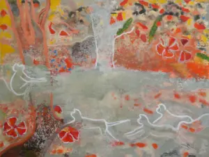 <b>Rekha Hebbar Rao</b><br>Patchwork Quilt<br>Acrylic & Oil on Canvas<br>36 x 48 Inches<br>2024