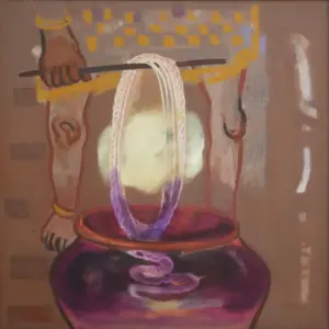 <b>Rekha Hebbar Rao</b><br>Untitled<br>Acrylic & Oil on Canvas<br>36 x 36 Inches<br>Unknown