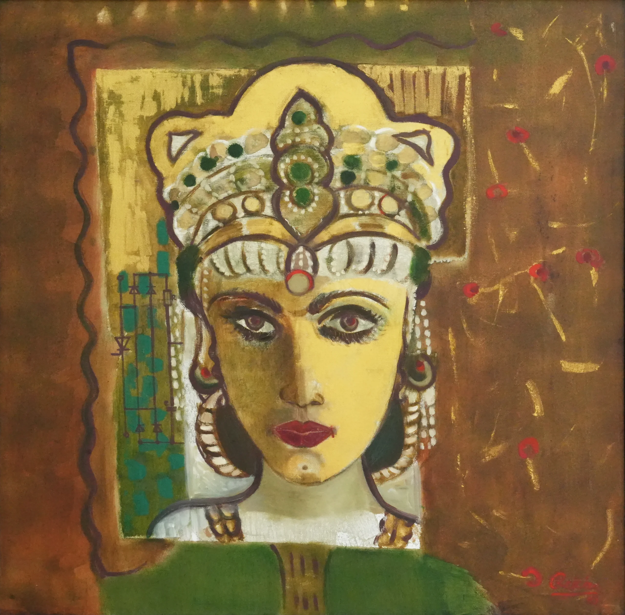 <b>Rekha Hebbar Rao</b><br>Devika<br>Acrylic on Canvas<br>30 x 30 Inches<br>2009