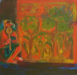 <b>Rekha Hebbar Rao</b><br>Destroy Nest Made of Arrows<br>Acrylic & Oil on Canvas<br>24 x 24 Inches<br>Unknown