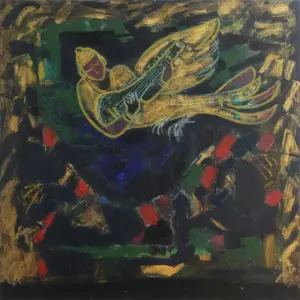 <b>Rekha Hebbar Rao</b><br>Gandharva<br>Acrylic & Oil on Canvas<br>18 x 18 Inches<br>2014