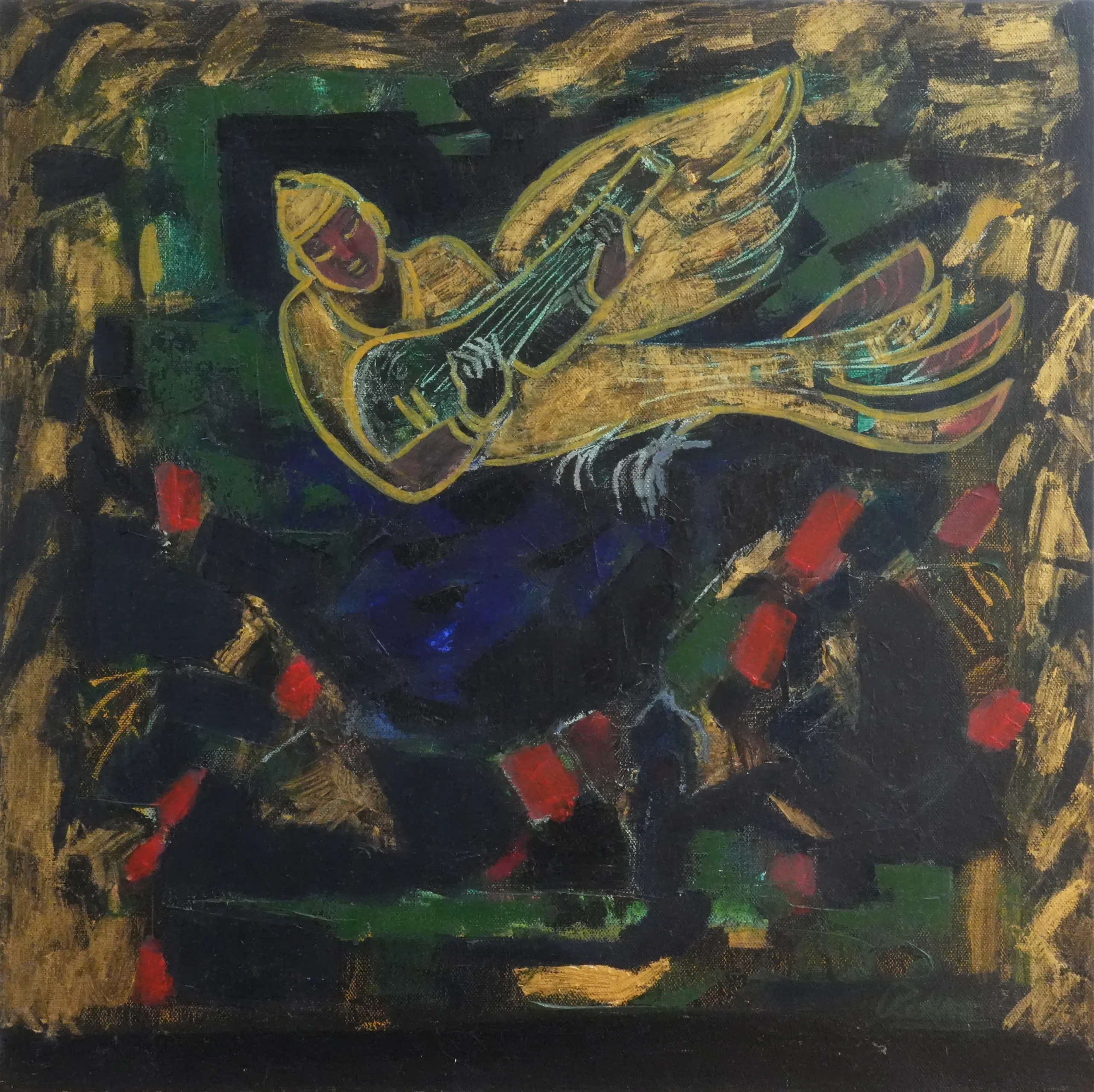 <b>Rekha Hebbar Rao</b><br>Gandharva<br>Acrylic on Canvas<br>18 x 18 Inches<br>2014