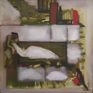 <b>Rekha Hebbar Rao</b><br>Salt Pans (Bassein)<br>Acrylic & Oil on Canvas<br>24 x 24 Inches<br>Unkown