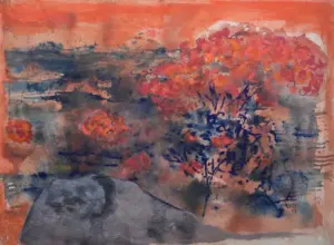 <b>Rekha Hebbar Rao</b><br>Gulmohar<br>Acrylic on Paper<br>22 x 30 Inches<br>2022