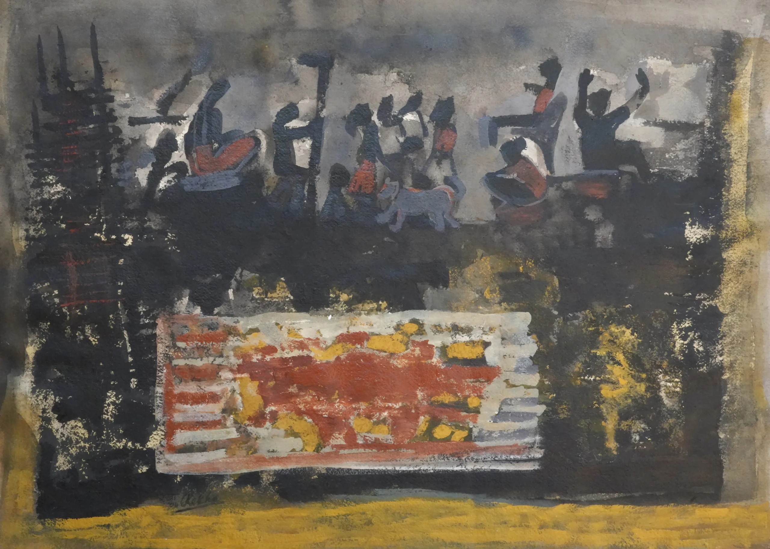 <b>Rekha Hebbar Rao</b><br>At Dusk<br>Acrylic on Paper<br>21 x 29 Inches<br>2001
