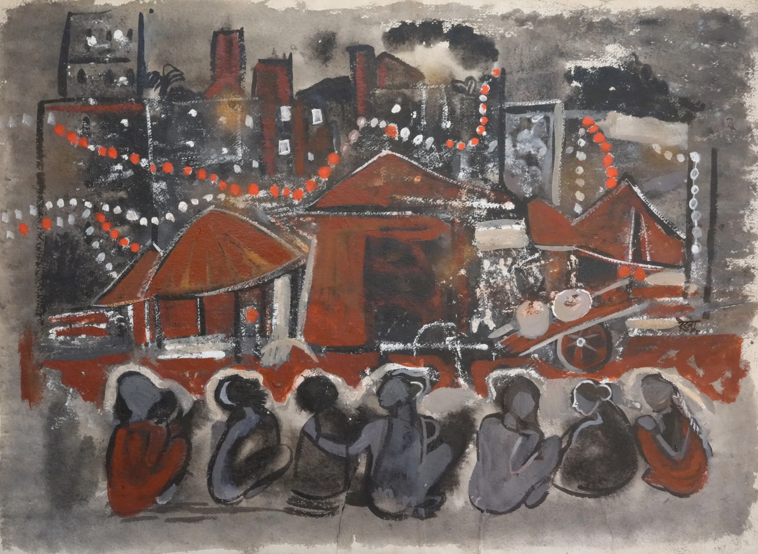 <b>Rekha Hebbar Rao</b><br>Festival<br>Acrylic on Paper<br>22 x 30 Inches<br>1994