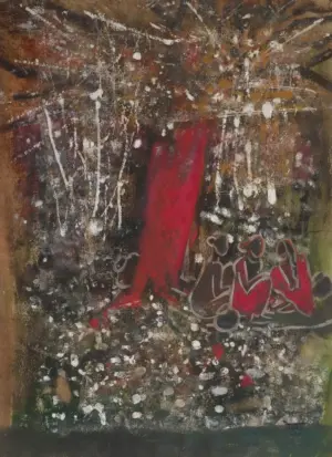 <b>Rekha Hebbar Rao</b><br>Under the Banyan Tree<br>Acrylic on Paper<br>29 x 21 Inches<br>1994