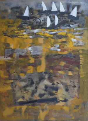 <b>Rekha Hebbar Rao</b><br>Boats<br>Acrylic on Paper<br>30 x 22 Inches<br>1996