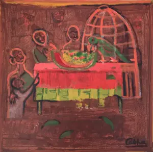 <b>Rekha Hebbar Rao</b><br>Untitled<br>Acrylic & Oil on Canvas<br>20 x 20 Inches<br>Unknown