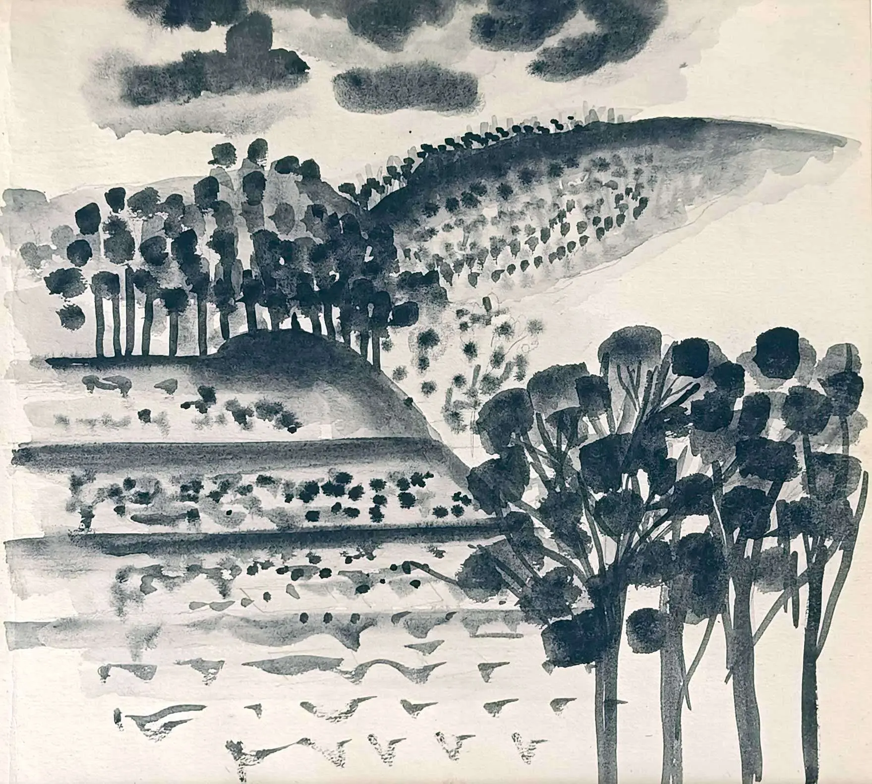 <b>Bhupen Khakhar</b><br>Trees<br>Ink and Watercolour on Paper<br>10.5 x 12 Inches<br>Unknown