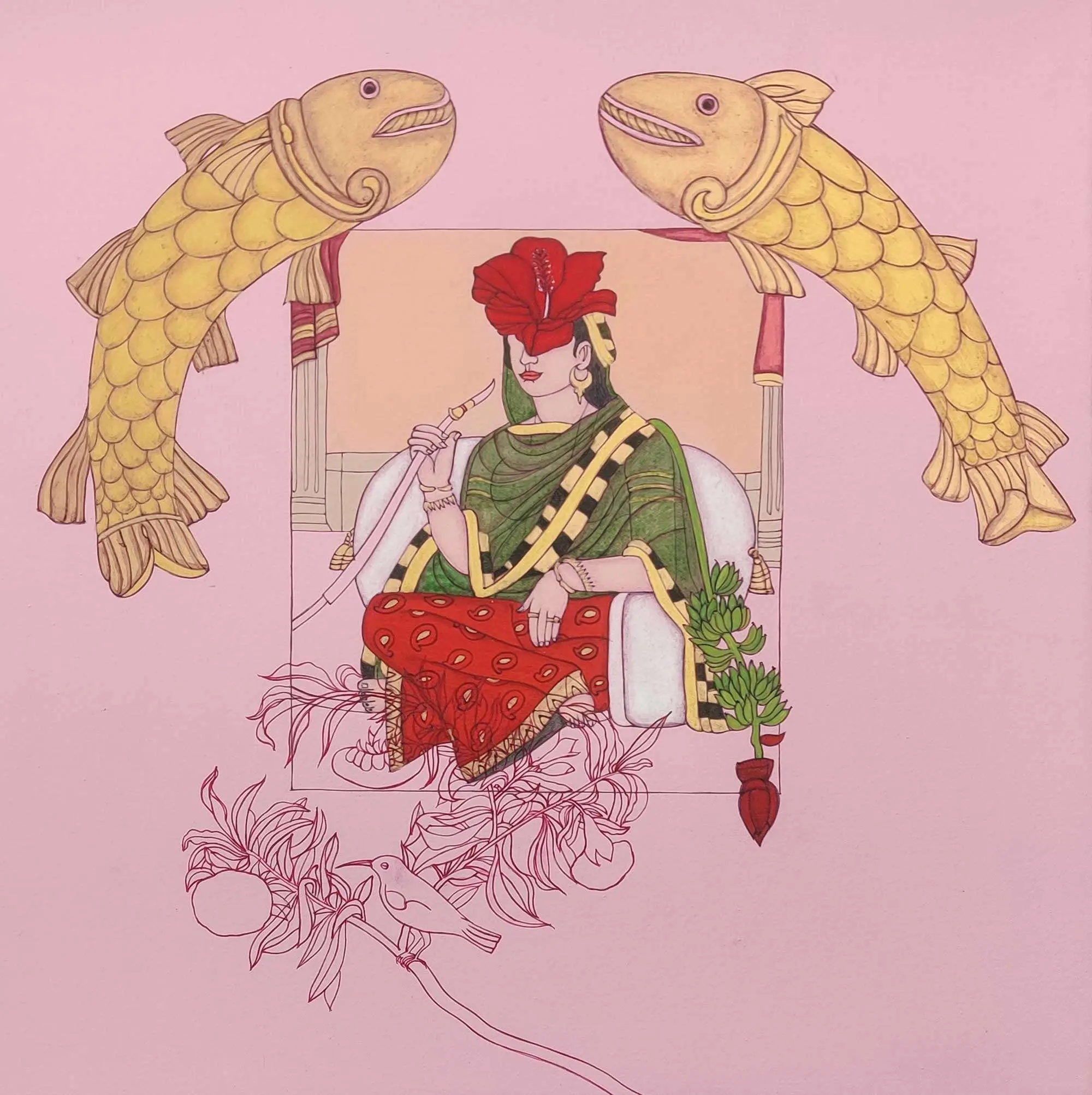 <b>Mainaz Bano</b><br> Hues of Inheritance<br>Acrylic on Canvas<br>12 x12 Inches<br> ?2024