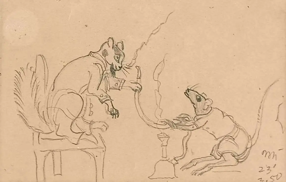 <b>Nandalal Bose</b><br>Untitled<br>Pencil on card<br>4 x 5.5 Inches<br> ?1950