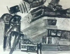 <b>Ram Kumar</b><br>Untitled<br>Ink and Wax on Paper<br>17.5 x 22.5 Inches<br> 1994