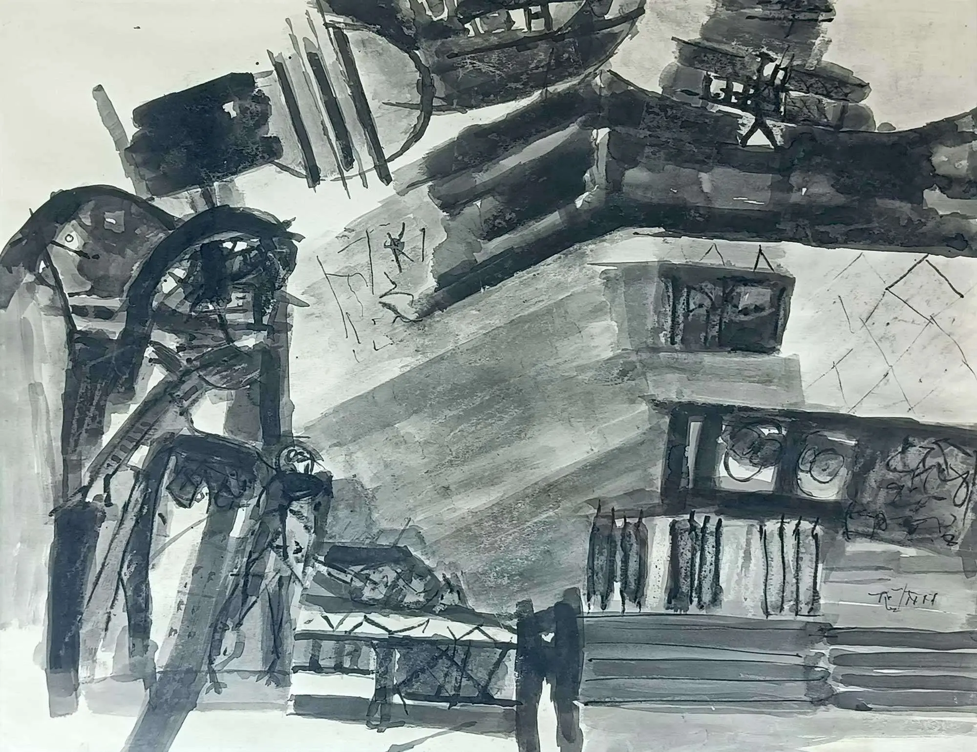 <b>Ram Kumar</b><br>Untitled<br>Ink and Wax on Paper<br>17.5 x 22.5 Inches<br> ?1994