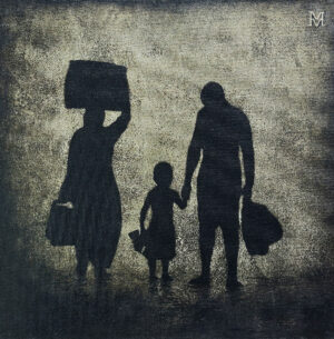 <b>Manoj Vyloor</b><br>The Return<br> Acrylic on Canvas mounted on Board<br>12 x 12 Inches<br>2018